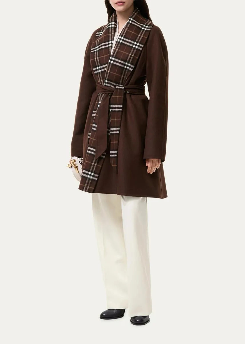 Burberry Verona Check Lapels Belted Double-Wool Wrap Coat | Thumbnail 2