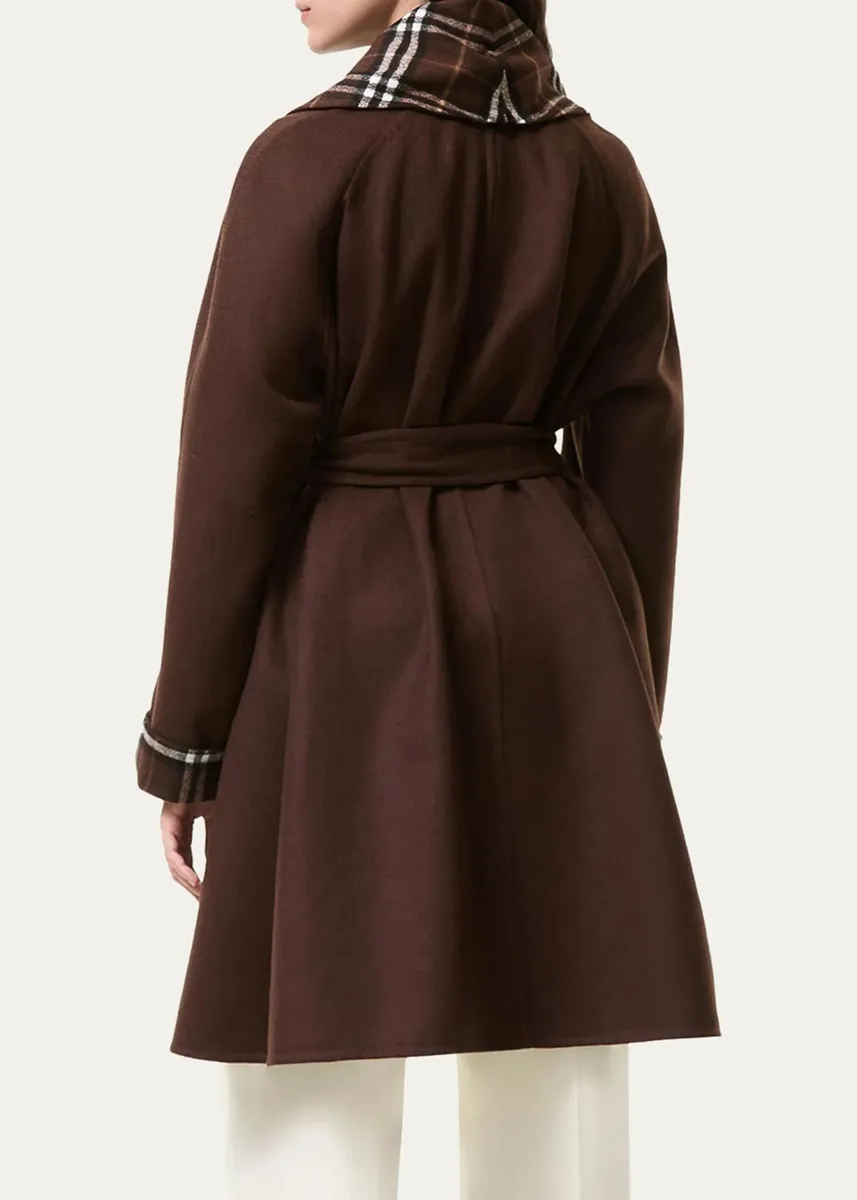 Burberry Verona Check Lapels Belted Double-Wool Wrap Coat | Thumbnail 3
