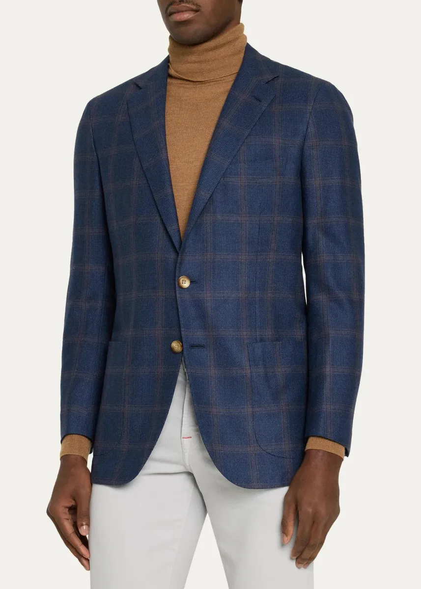 Kiton Men's Cashmere & Wool Windowpane Single-Breasted Sport Coat | Thumbnail 4 Kiton Men's Cashmere & Wool Windowpane Single-Breasted Sport Coat | Thumbnail 4