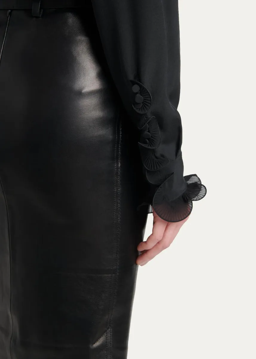 Tom Ford Silk Crepe De Chine Ruffle Plunging-Neck Blouse | Thumbnail 5