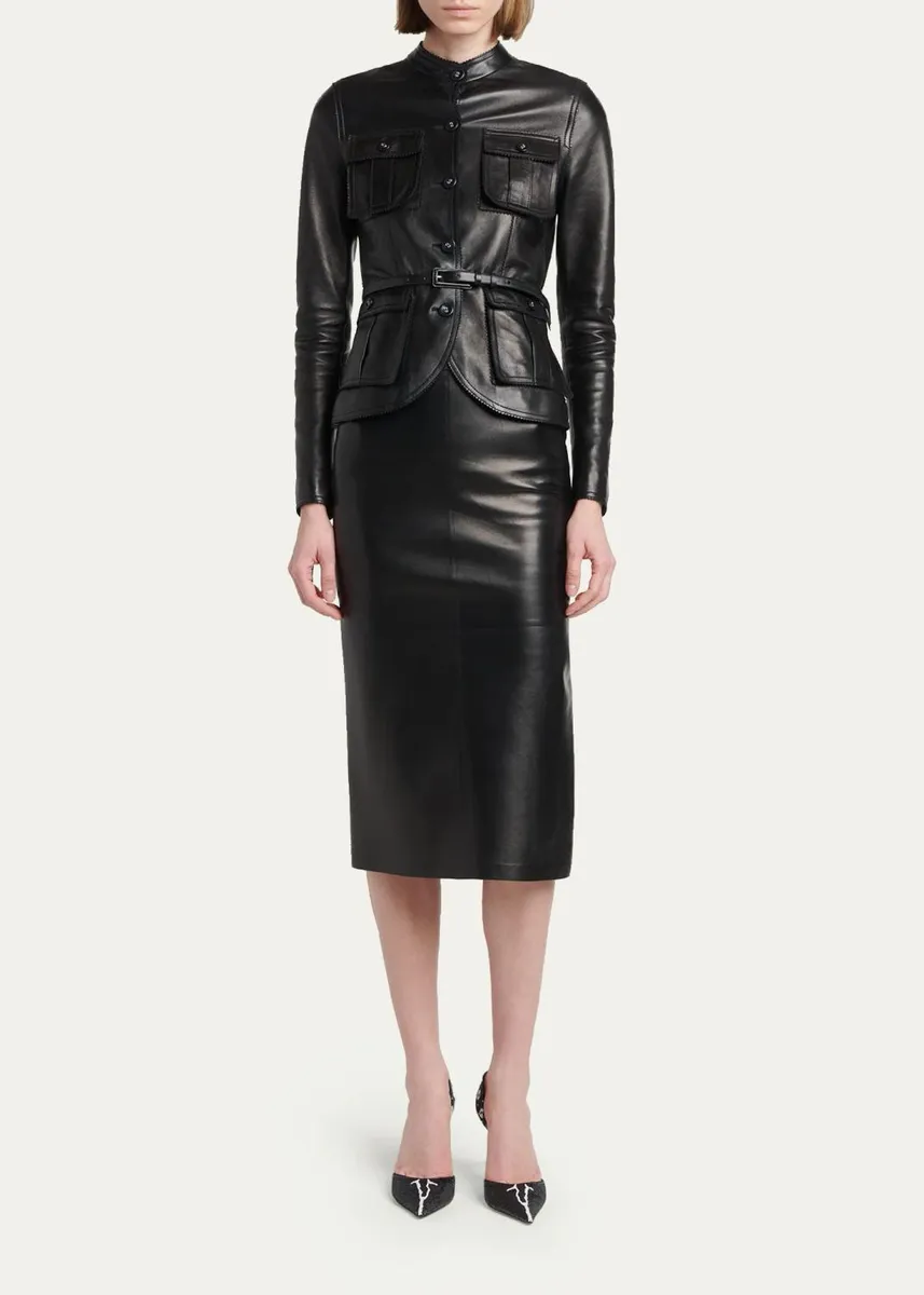 Tom Ford Silky Guanteria Lambskin Leather Belted Pencil Skirt | Thumbnail 2 Tom Ford Silky Guanteria Lambskin Leather Belted Pencil Skirt | Thumbnail 2