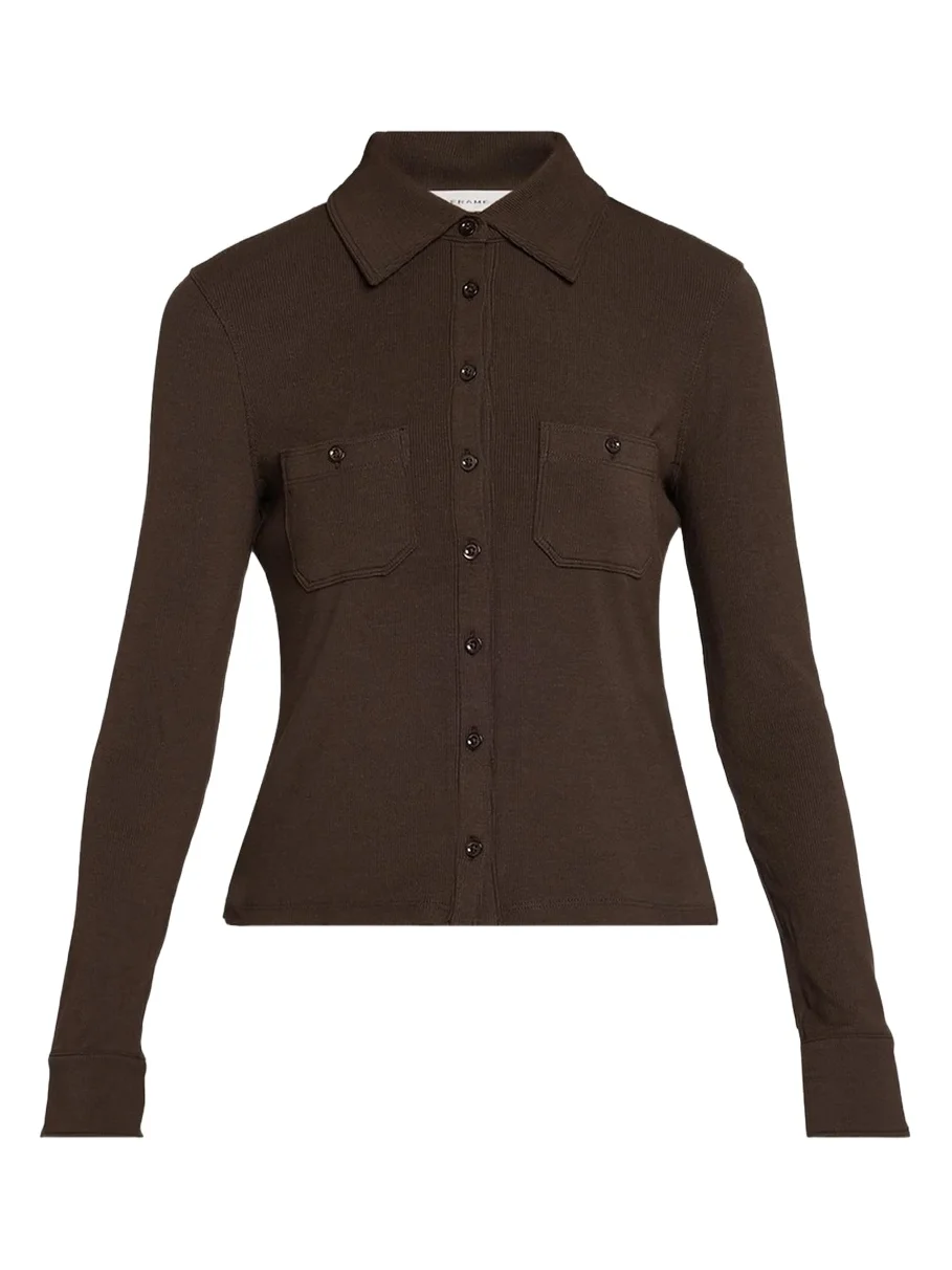 Frame The Pocket Rib-Knit Polo Shirt