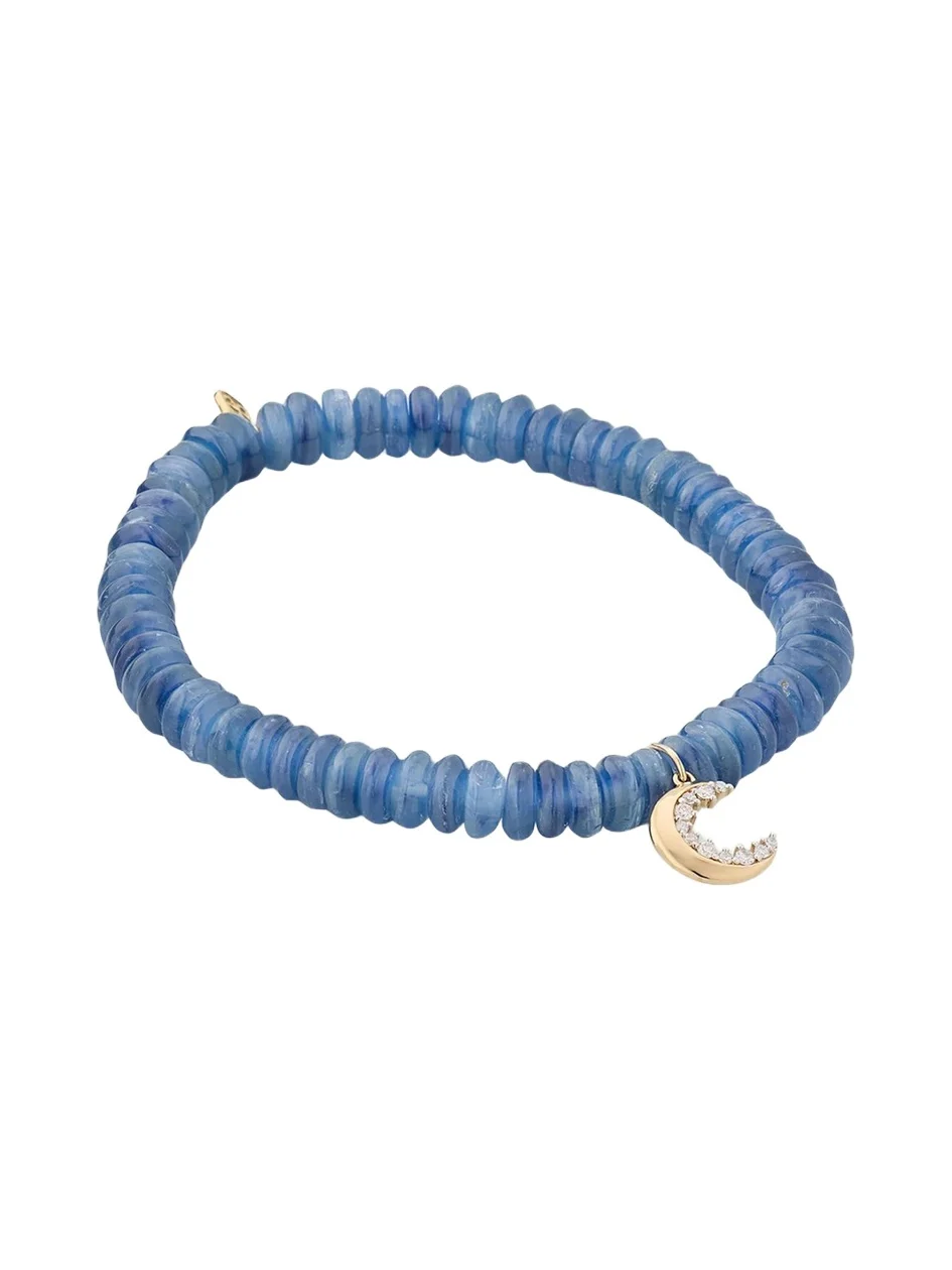 Sydney Evan 14K Small Cocktail Crescent Moon on Kyanite Stretch Bracelet