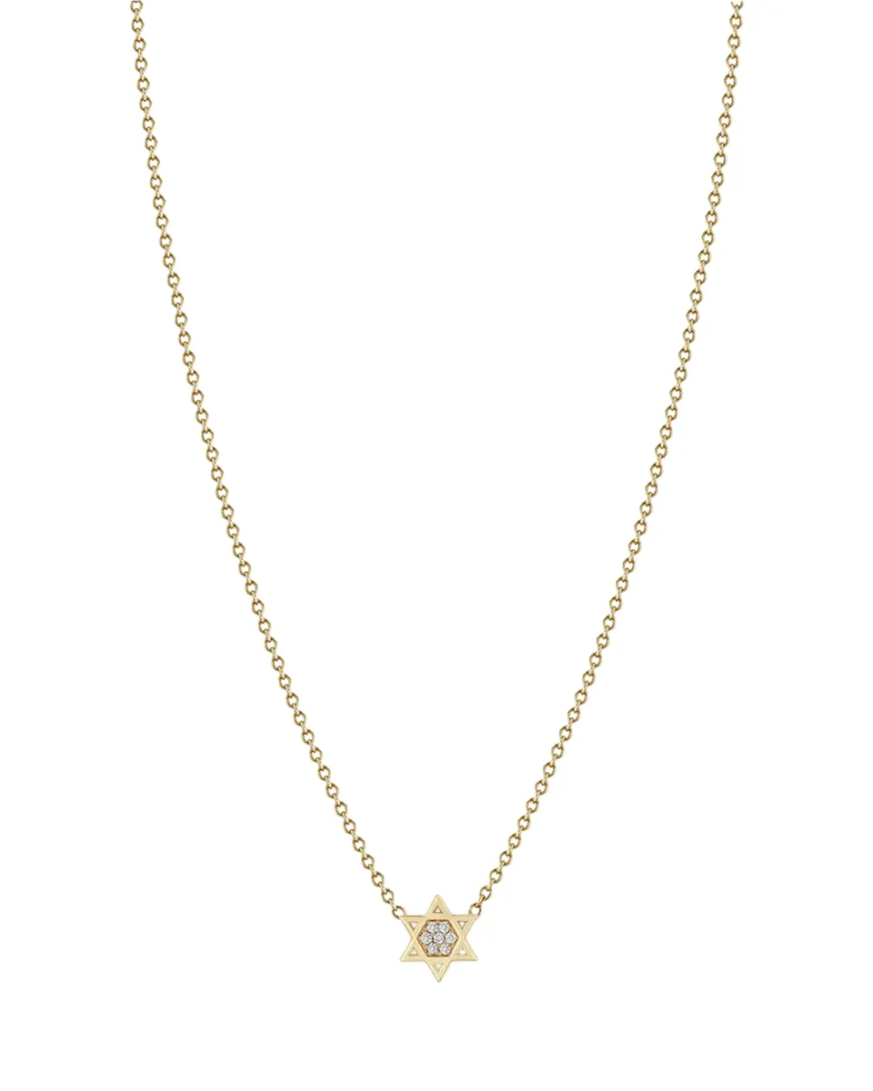 Zoë Chicco 14K Midi Bitty Pave Diamond Star of David Necklace | Thumbnail 2