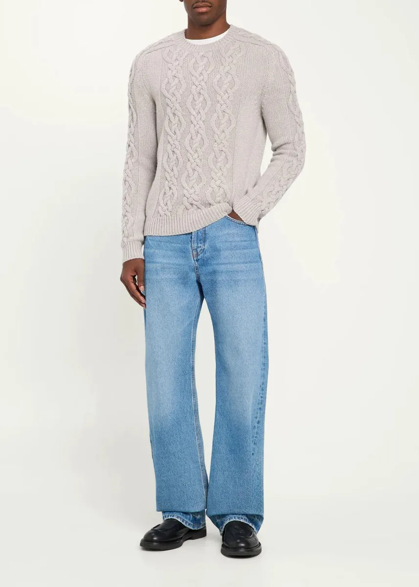 Iris Von Arnim Men's Cashmere Cable Crewneck Sweater | Thumbnail 2