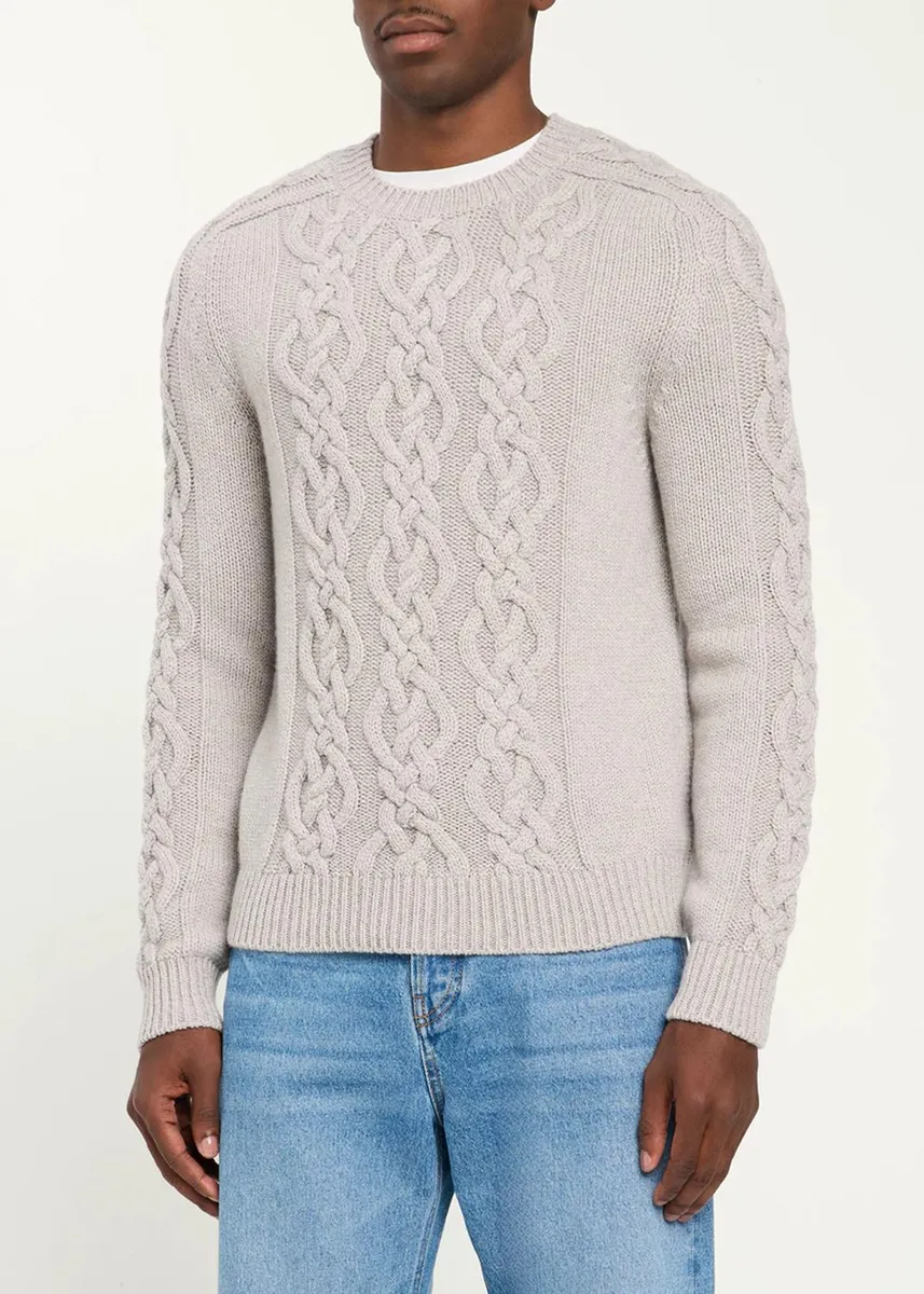 Iris Von Arnim Men's Cashmere Cable Crewneck Sweater | Thumbnail 4