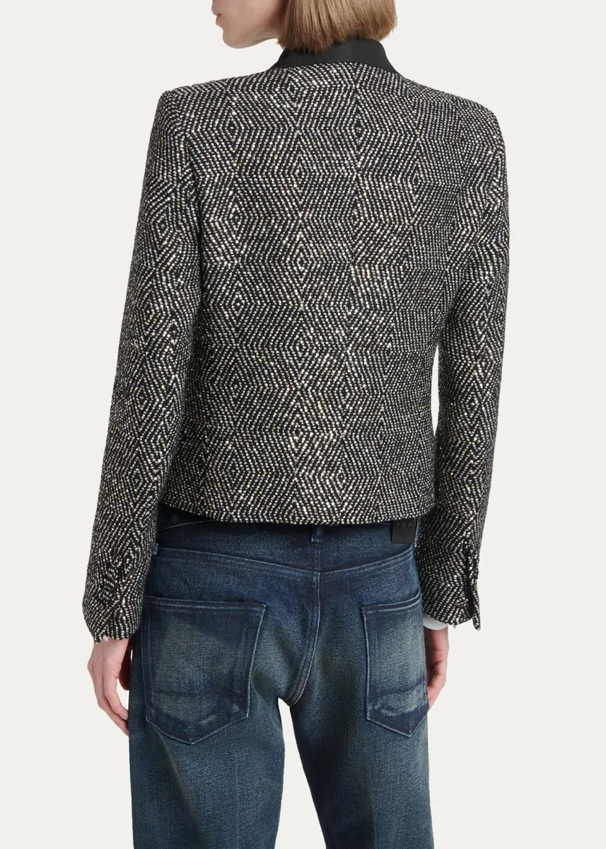 Tom Ford Sequined Wool Tweed Crop Single-Breasted Boyfriend Jacket | Thumbnail 3