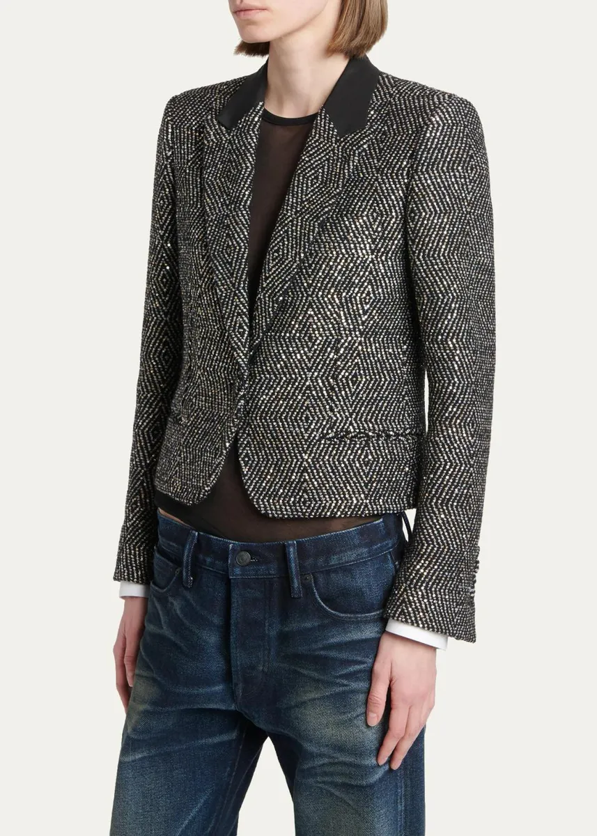 Tom Ford Sequined Wool Tweed Crop Single-Breasted Boyfriend Jacket | Thumbnail 4