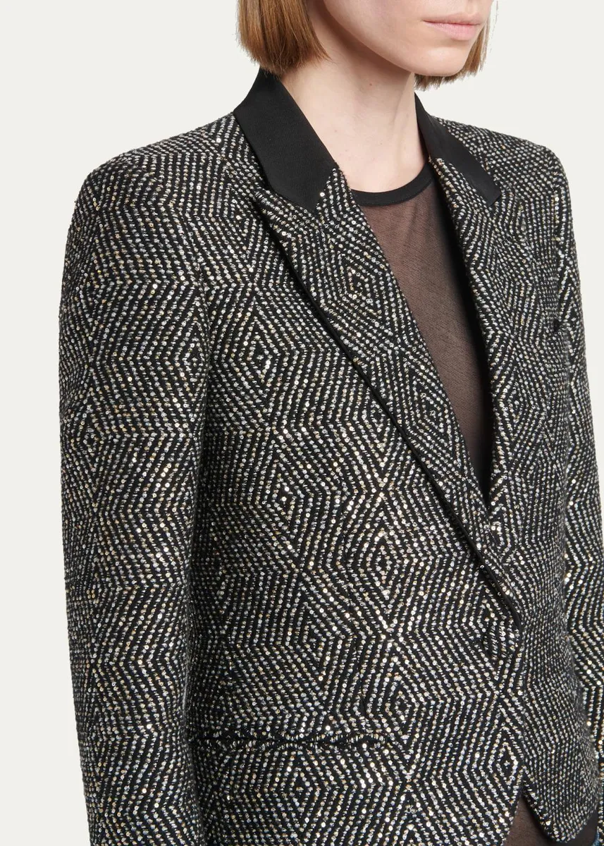 Tom Ford Sequined Wool Tweed Crop Single-Breasted Boyfriend Jacket | Thumbnail 5