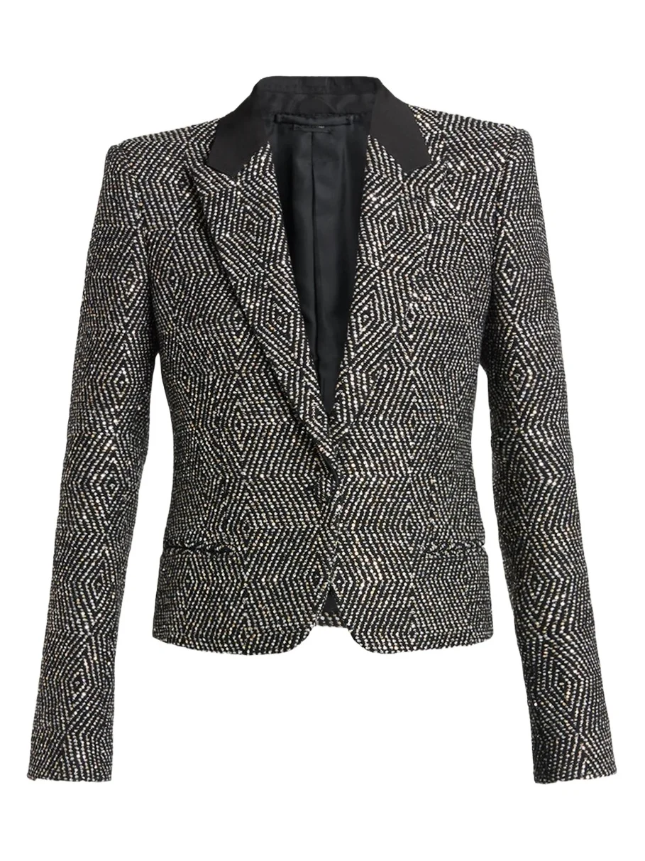 Sequined Wool Tweed Crop Single-Breasted Boyfriend Jacket Sequined Wool Tweed Crop Single-Breasted Boyfriend Jacket