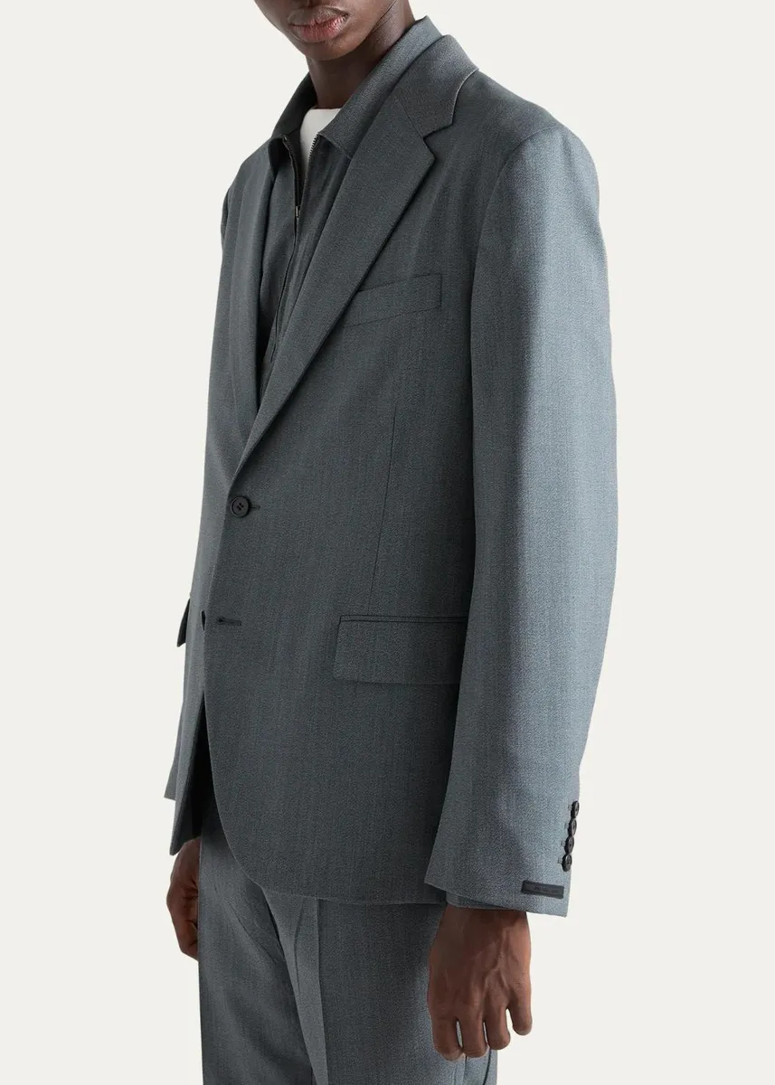Prada Men's Mouliné Wool Single-Breasted Blazer | Thumbnail 4