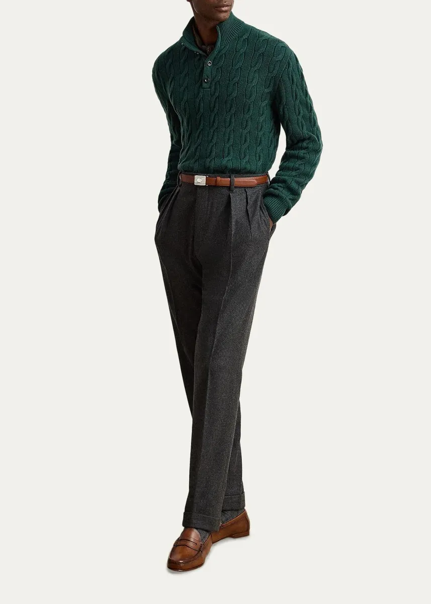 Ralph Lauren Purple Label Men's Cable-Knit Cashmere Mock Neck Sweater | Thumbnail 2 Ralph Lauren Purple Label Men's Cable-Knit Cashmere Mock Neck Sweater | Thumbnail 2