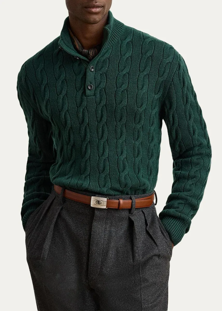Ralph Lauren Purple Label Men's Cable-Knit Cashmere Mock Neck Sweater | Thumbnail 4 Ralph Lauren Purple Label Men's Cable-Knit Cashmere Mock Neck Sweater | Thumbnail 4