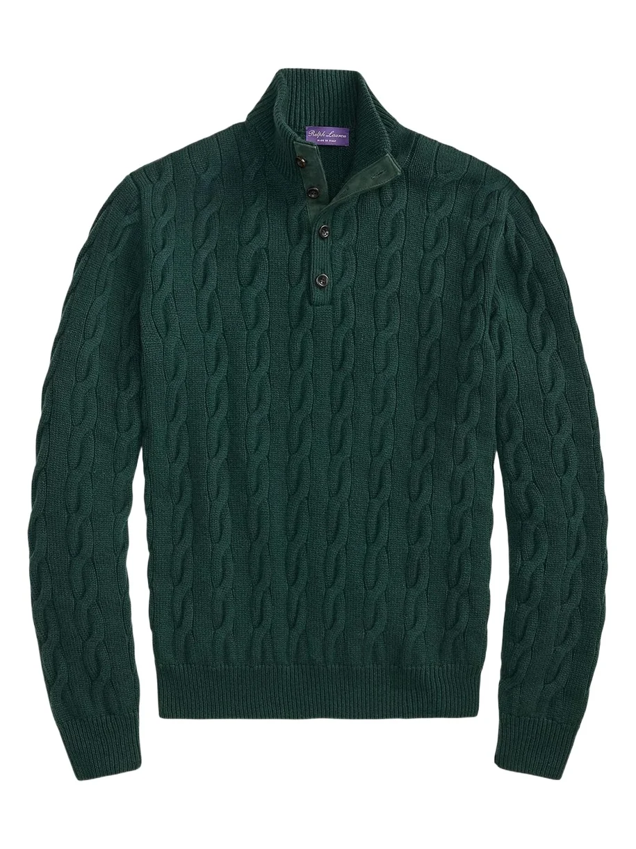 Ralph Lauren Purple Label Men's Cable-Knit Cashmere Mock Neck Sweater