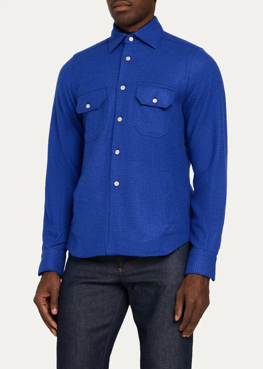 Kiton Men's Cashmere Houndstooth Overshirt | Thumbnail 4 Kiton Men's Cashmere Houndstooth Overshirt | Thumbnail 4