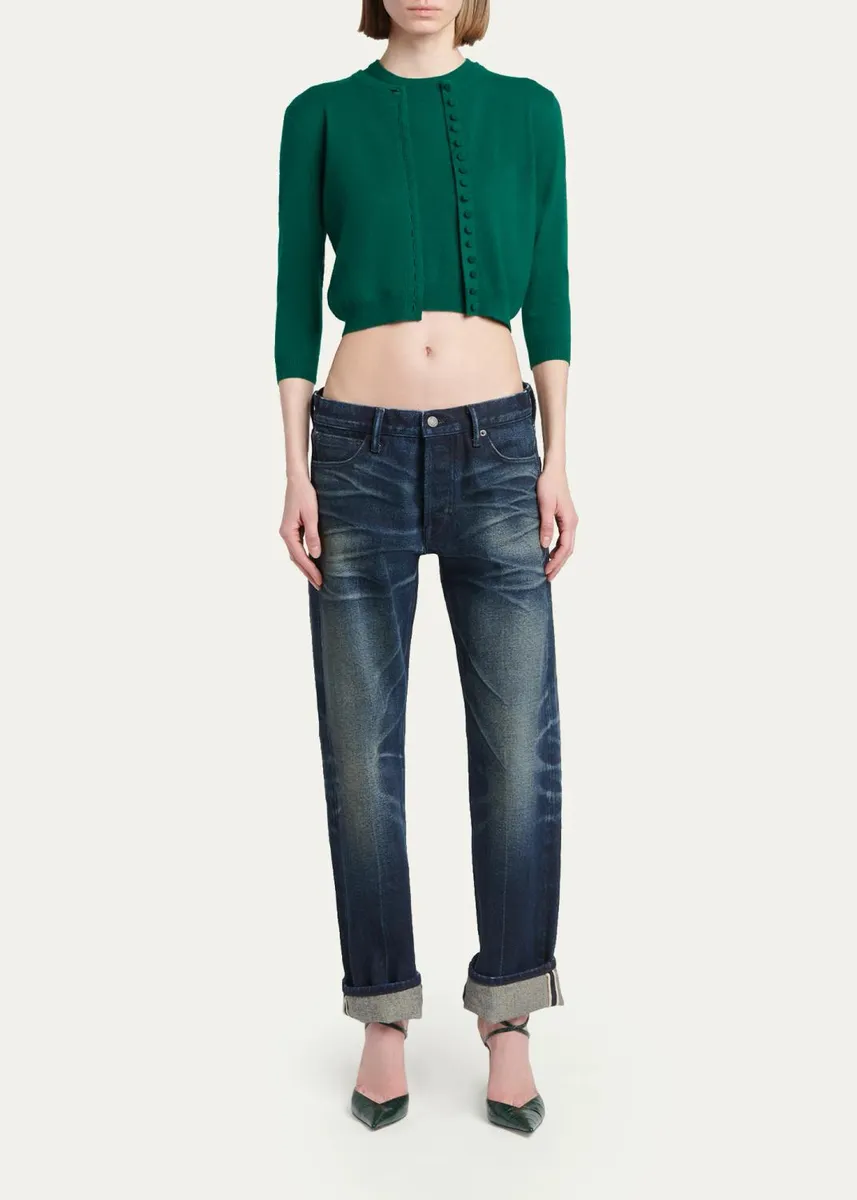 Tom Ford Vintage Washed Cashmere Short-Sleeve Crop Sweater | Thumbnail 2