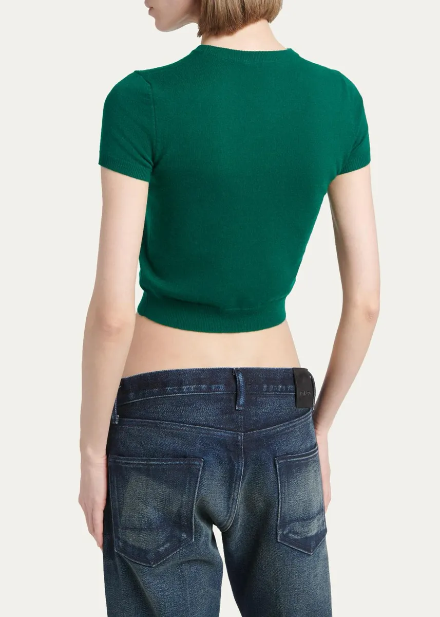 Tom Ford Vintage Washed Cashmere Short-Sleeve Crop Sweater | Thumbnail 3