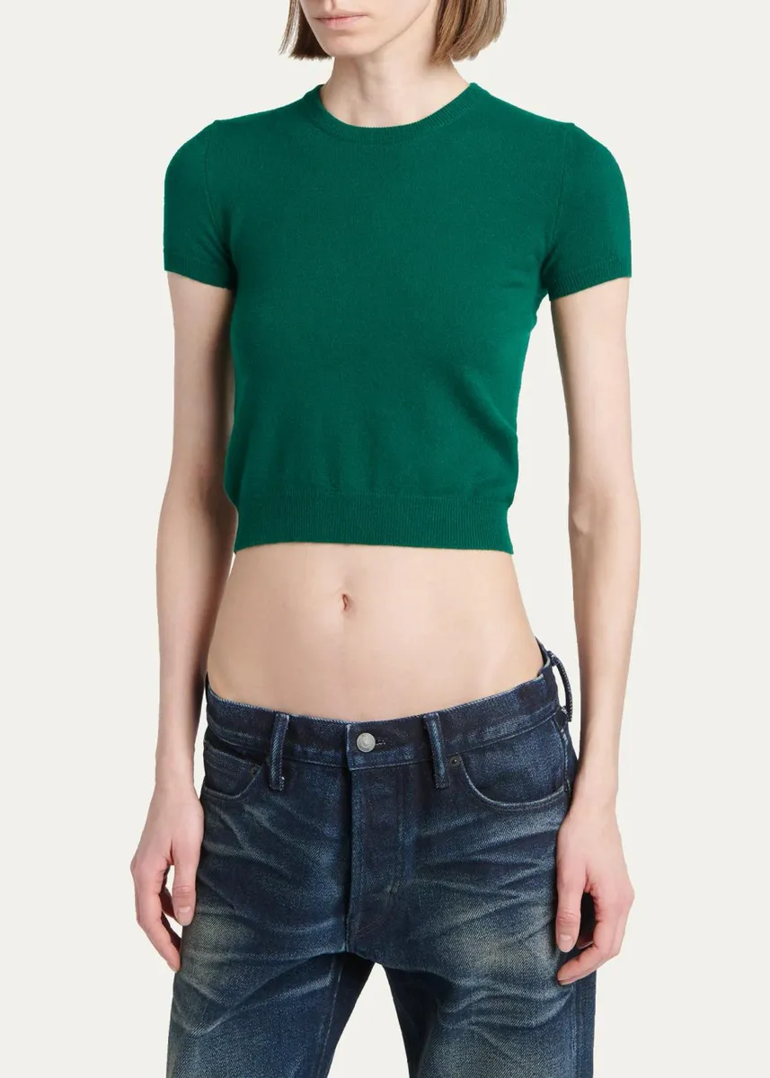 Tom Ford Vintage Washed Cashmere Short-Sleeve Crop Sweater | Thumbnail 4