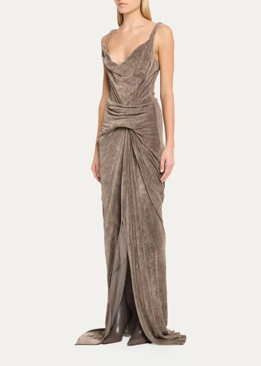 Rick Owens Strutter Twisted Drape Velvet Slit Maxi Dress | Thumbnail 4 Rick Owens Strutter Twisted Drape Velvet Slit Maxi Dress | Thumbnail 4