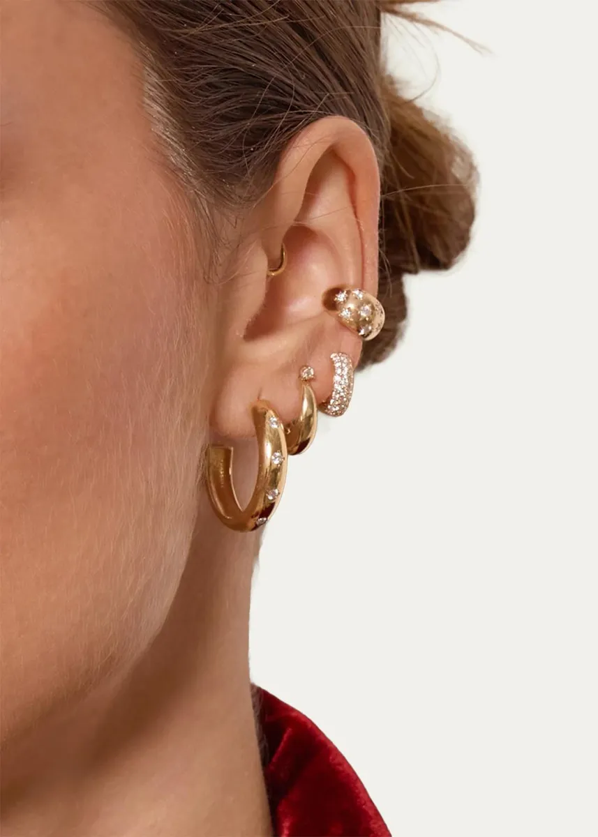 Zoë Chicco 14K Prong Diamond Tapered Dome Hinge Hoop Earrings | Thumbnail 2 Zoë Chicco 14K Prong Diamond Tapered Dome Hinge Hoop Earrings | Thumbnail 2