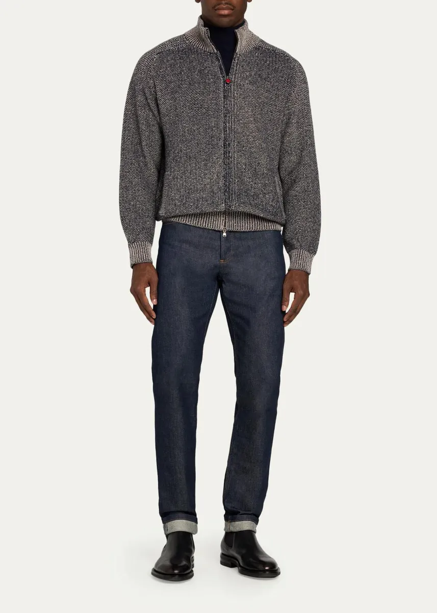 Kiton Men's Wool and Cashmere Mouline Full-Zip Cardigan | Thumbnail 2