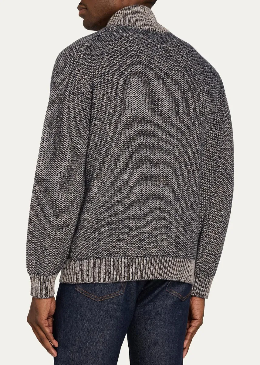 Kiton Men's Wool and Cashmere Mouline Full-Zip Cardigan | Thumbnail 3