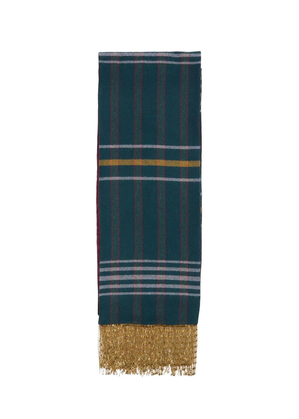 Reversible Wool and Silk Scarf with Metallic Fringe Reversible Wool and Silk Scarf with Metallic Fringe