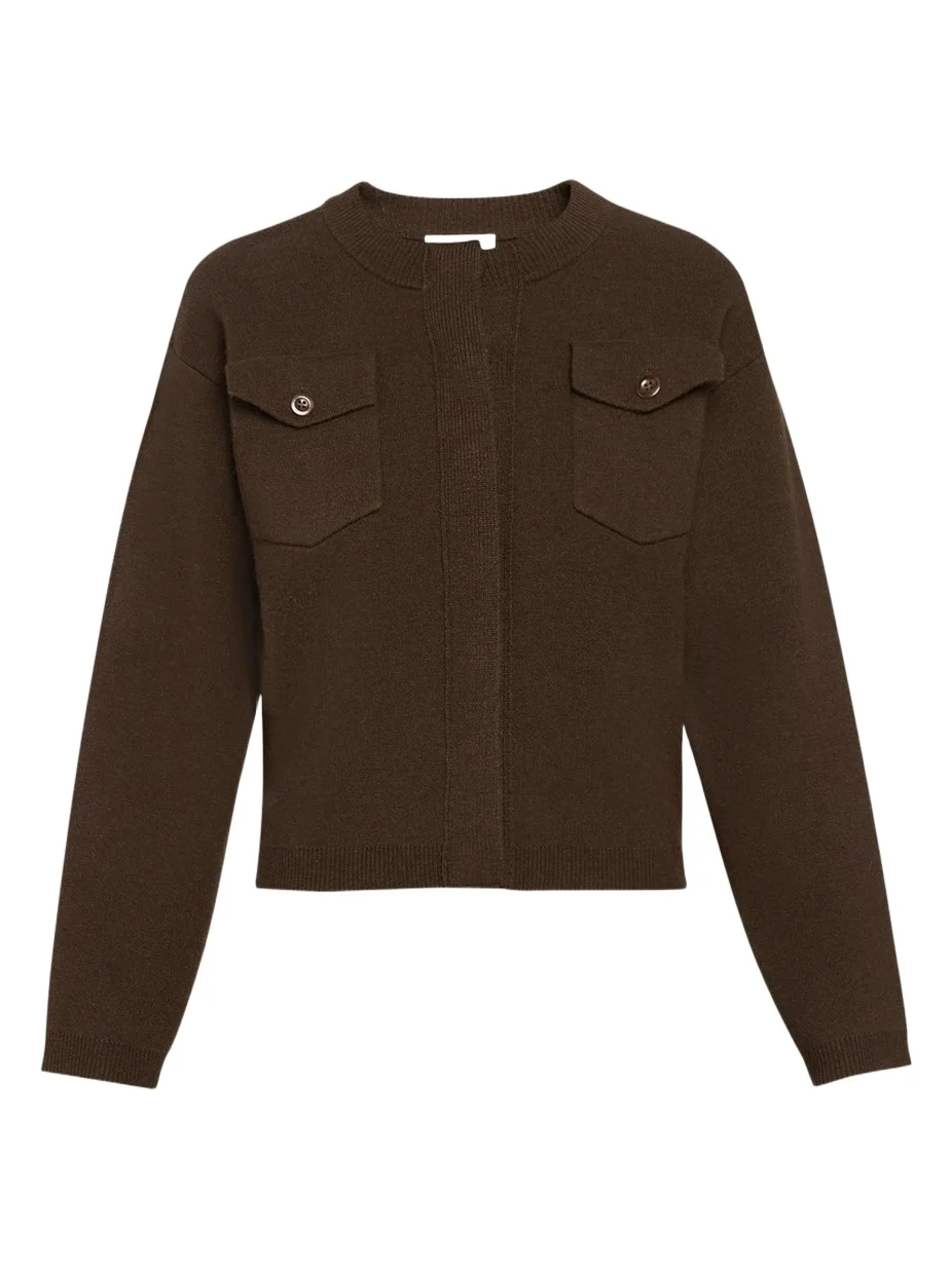 Flap Pocket Wool-Blend Sweater Jacket