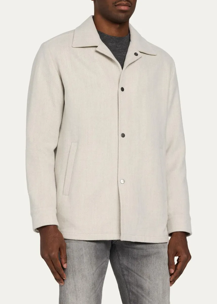 Kiton Men's Virgin Wool Snap-Front Shirt Jacket | Thumbnail 4