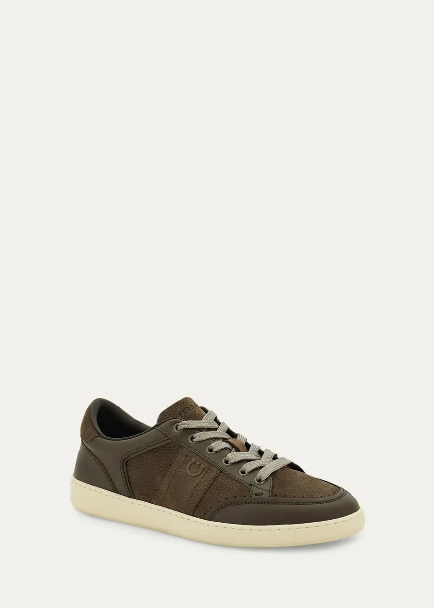 Ferragamo Men's Sergio Leather Gancio Low-Top Sneakers | Thumbnail 2