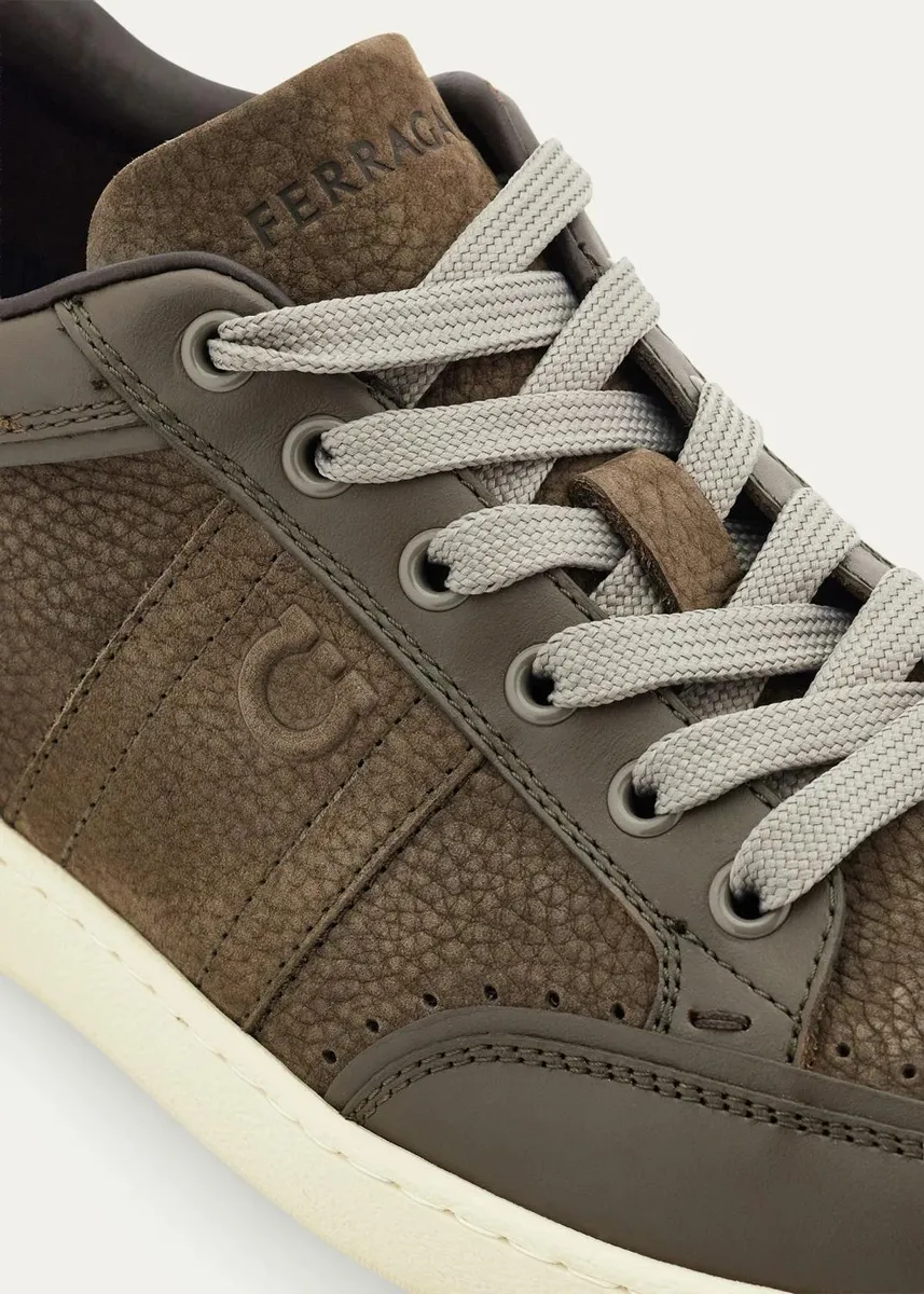 Ferragamo Men's Sergio Leather Gancio Low-Top Sneakers | Thumbnail 3