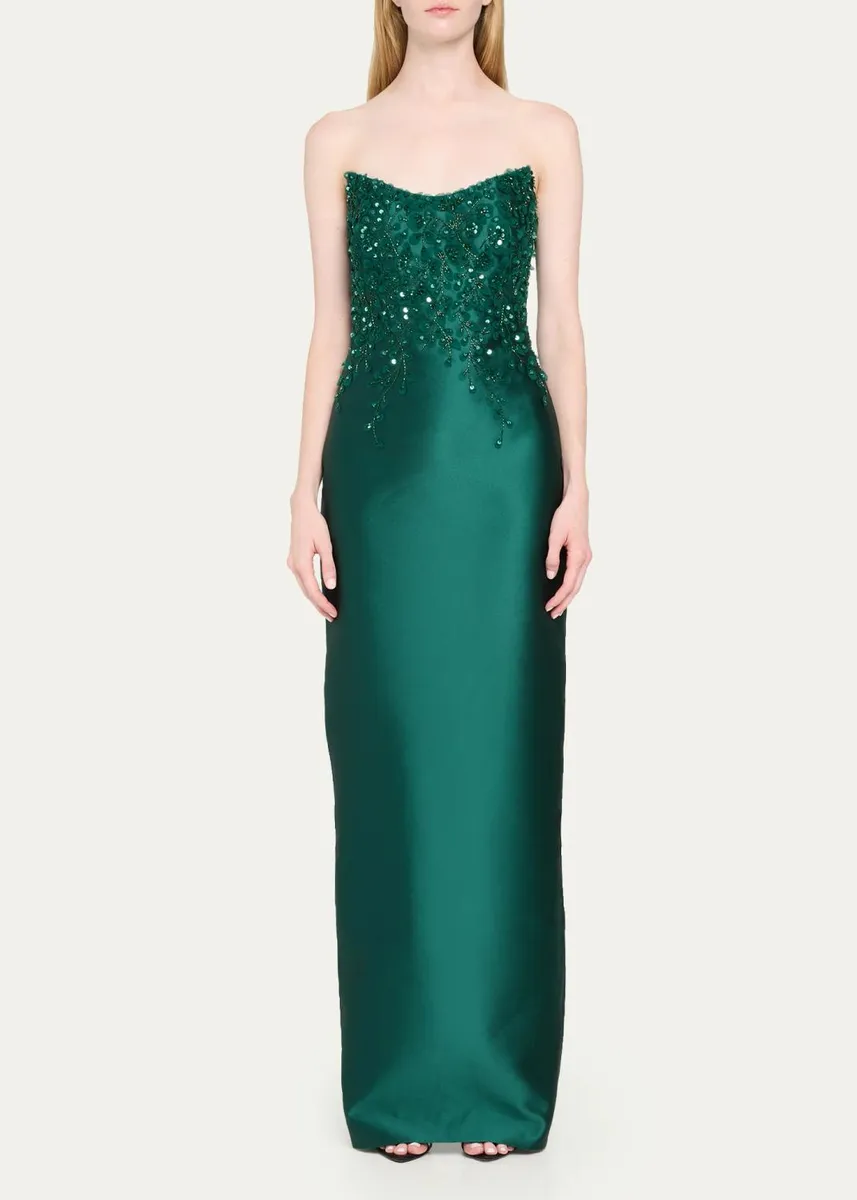 PAMELLA ROLAND Beaded Strapless Silk Column Gown | Thumbnail 2
