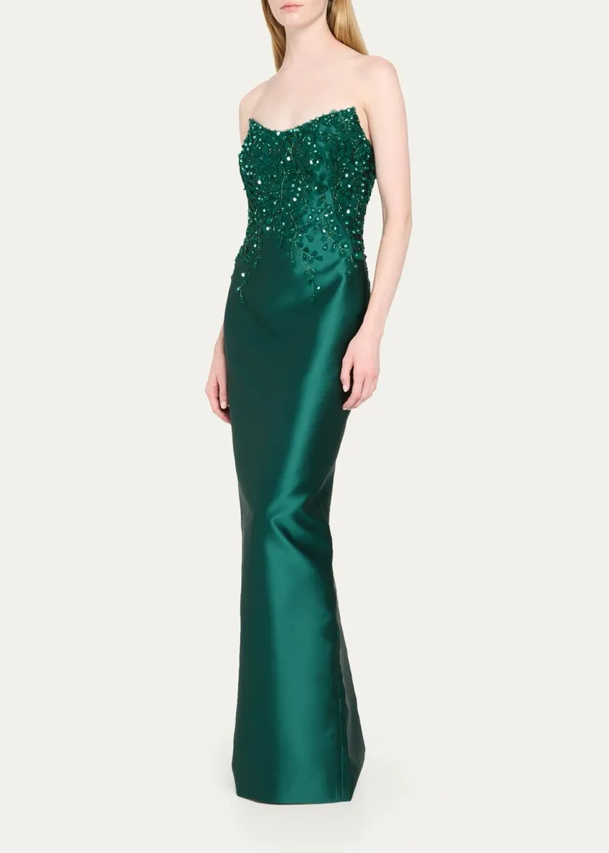 PAMELLA ROLAND Beaded Strapless Silk Column Gown | Thumbnail 4