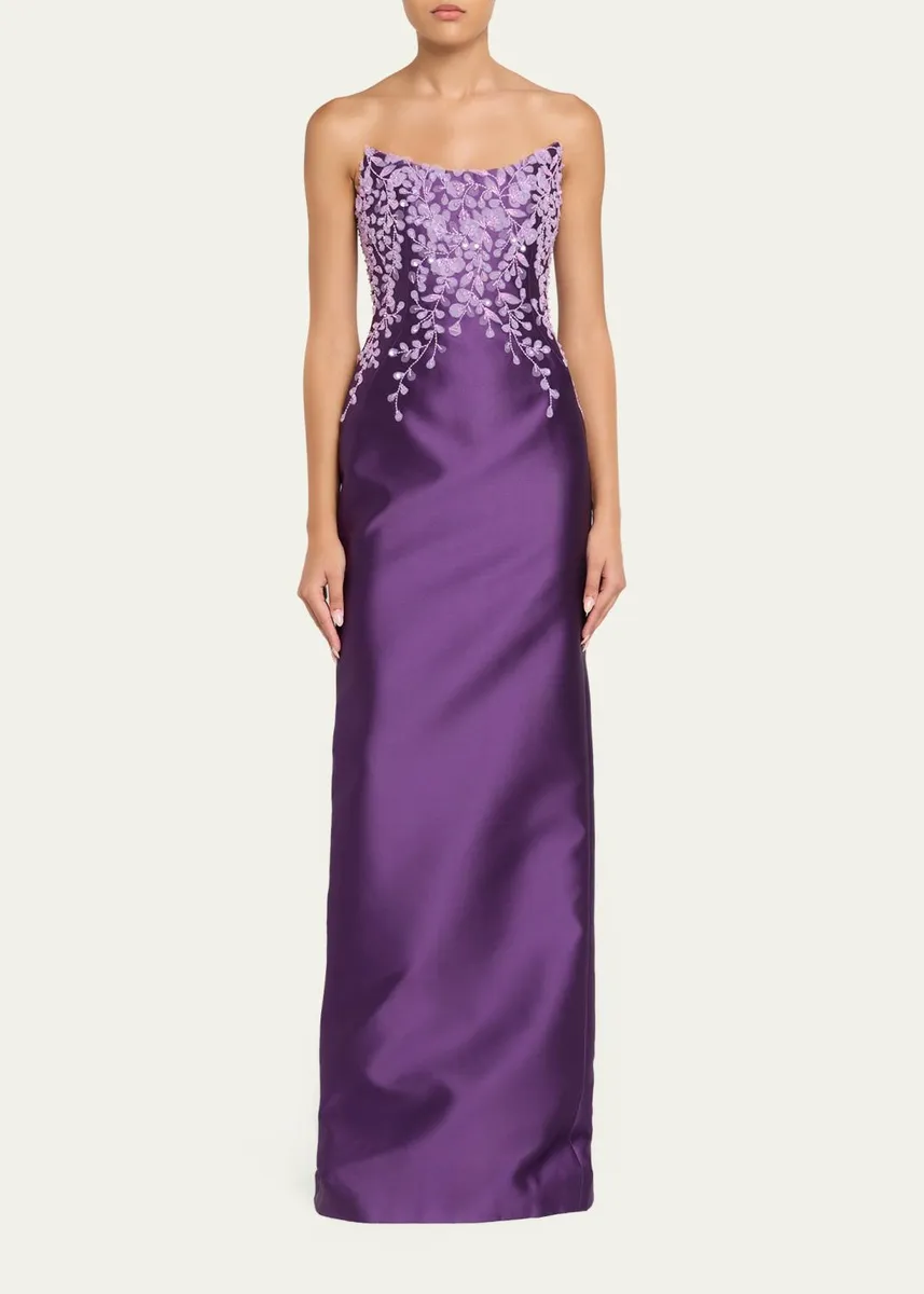 PAMELLA ROLAND Beaded Strapless Silk Column Gown | Thumbnail 6