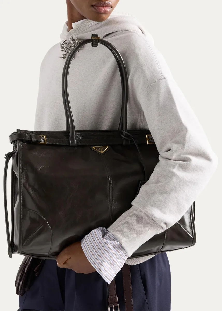 Prada Bonnie Glossy Leather Tote Bag | Thumbnail 2 Prada Bonnie Glossy Leather Tote Bag | Thumbnail 2