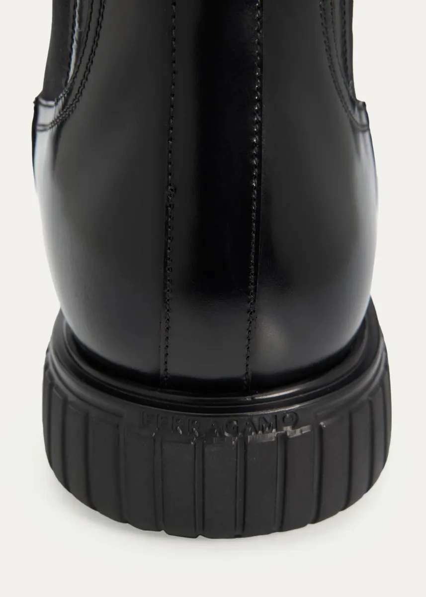 Ferragamo Men's Santo Leather Rubber-Sole Chelsea Boots | Thumbnail 3