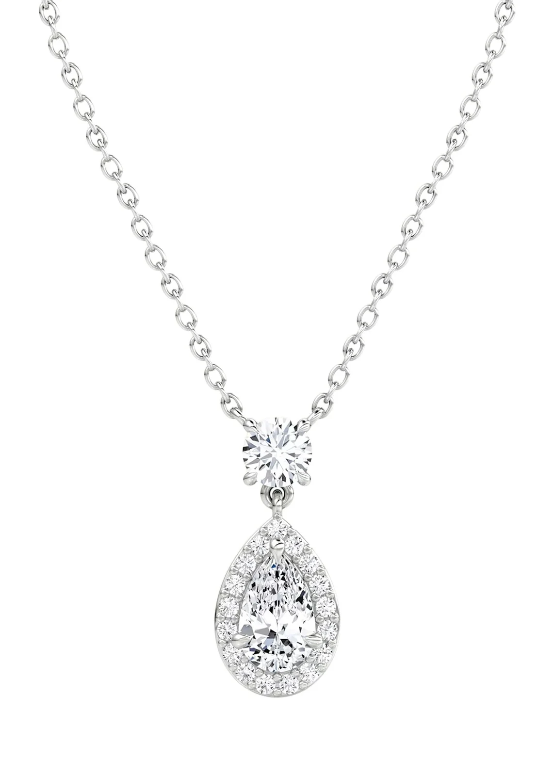 14K White Gold Lab-Grown Diamond Single Pear Pendant Necklace