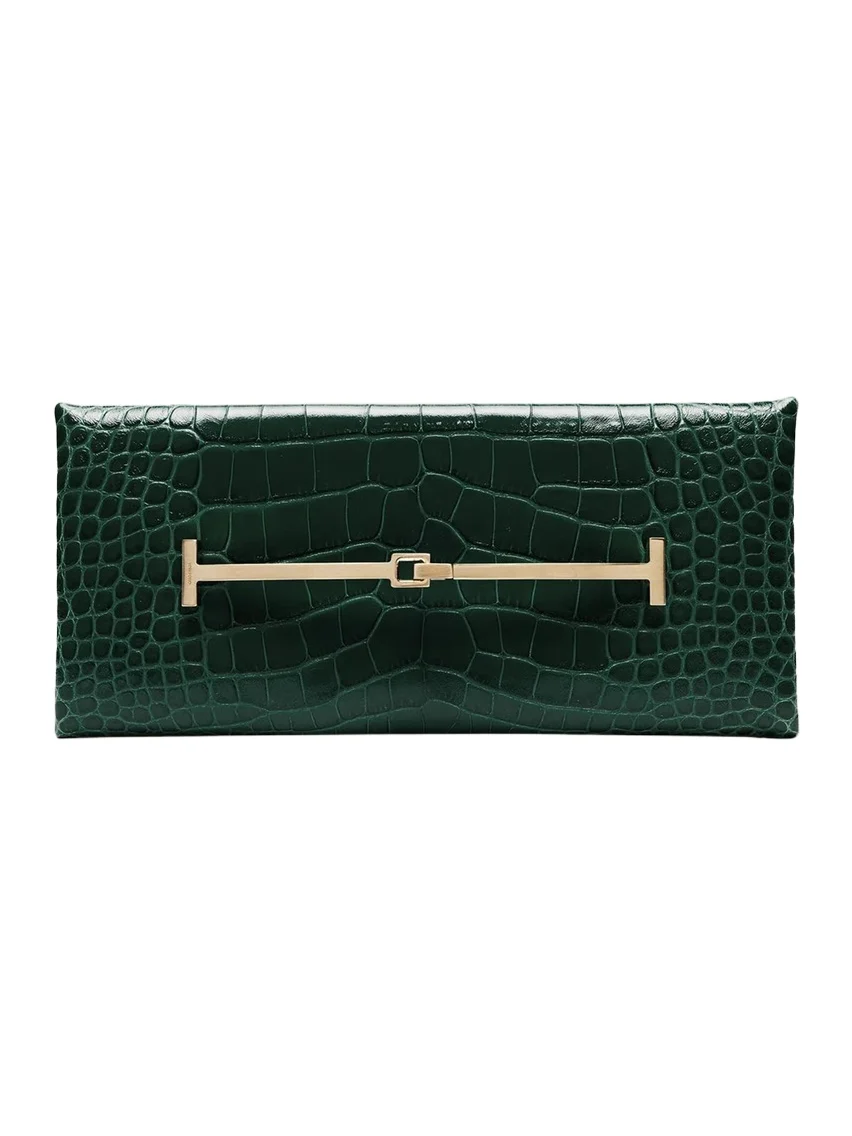 Arc Croc-Embossed Leather Clutch Bag
