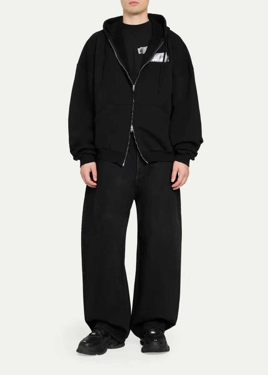 Balenciaga Men's Tape Logo Full-Zip Hoodie | Thumbnail 2
