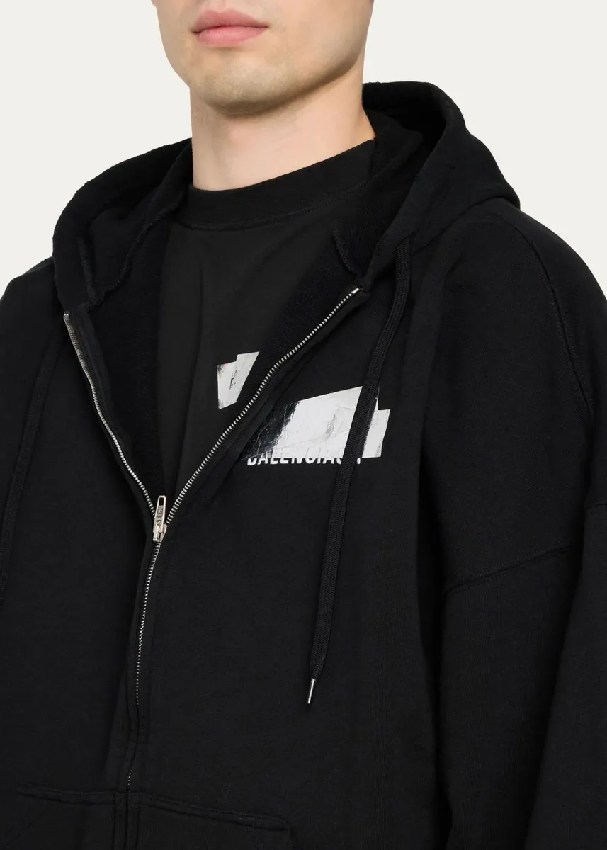 Balenciaga Men's Tape Logo Full-Zip Hoodie | Thumbnail 5