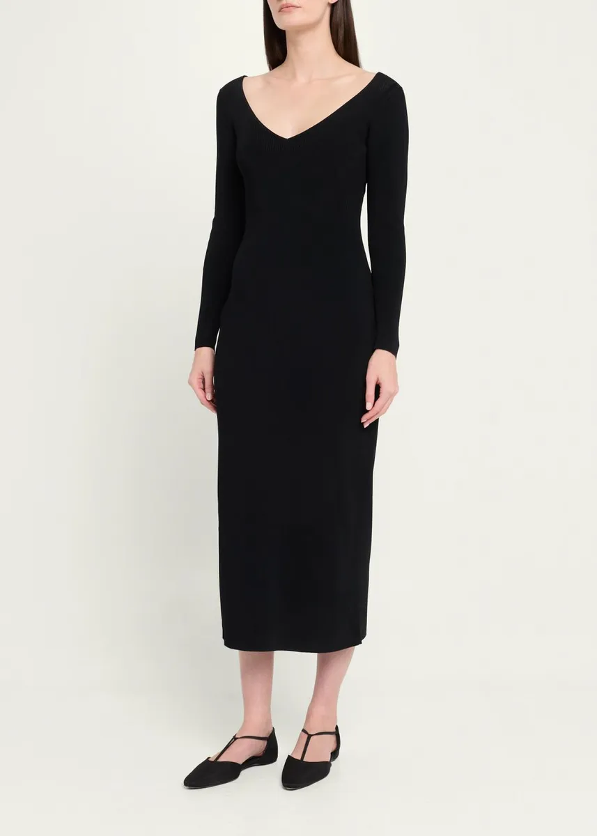 FFORME Lottie Wide V-Neck Ribbed Long-Sleeve Midi Dress | Thumbnail 4