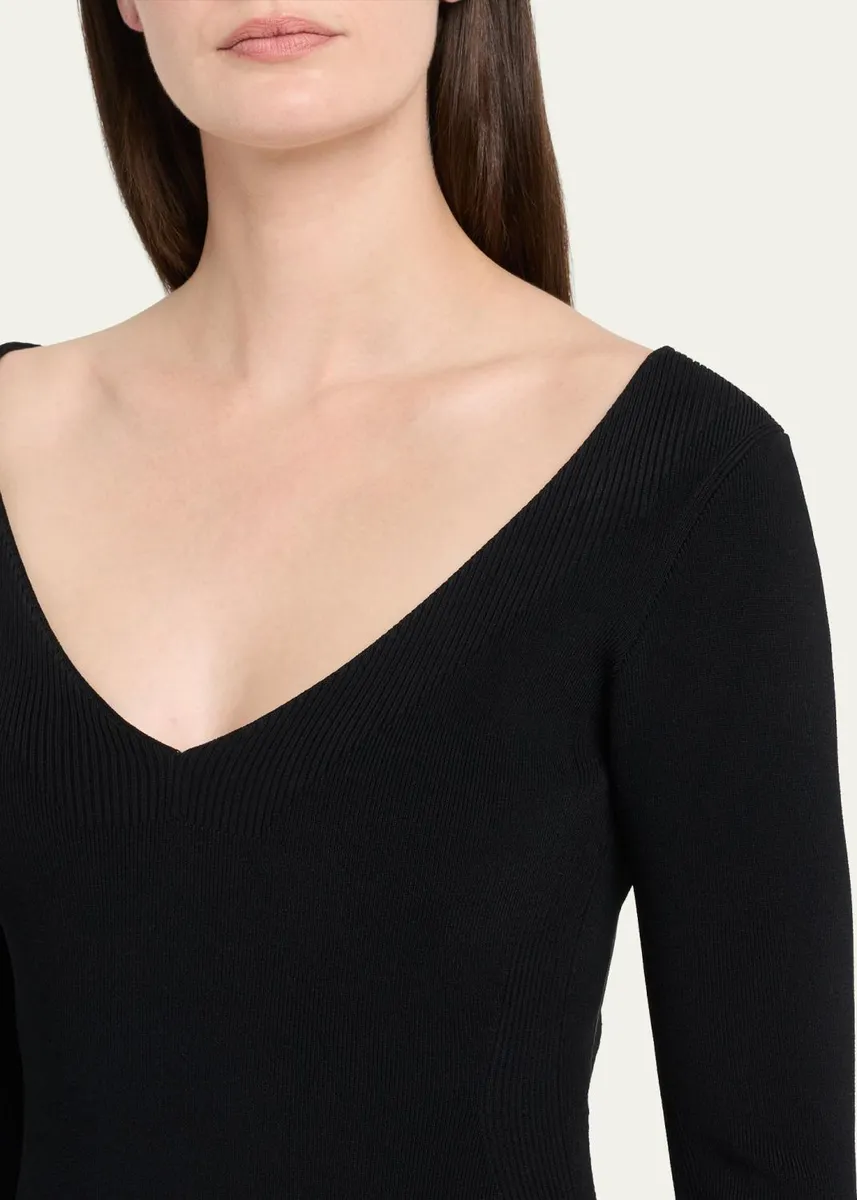 FFORME Lottie Wide V-Neck Ribbed Long-Sleeve Midi Dress | Thumbnail 5