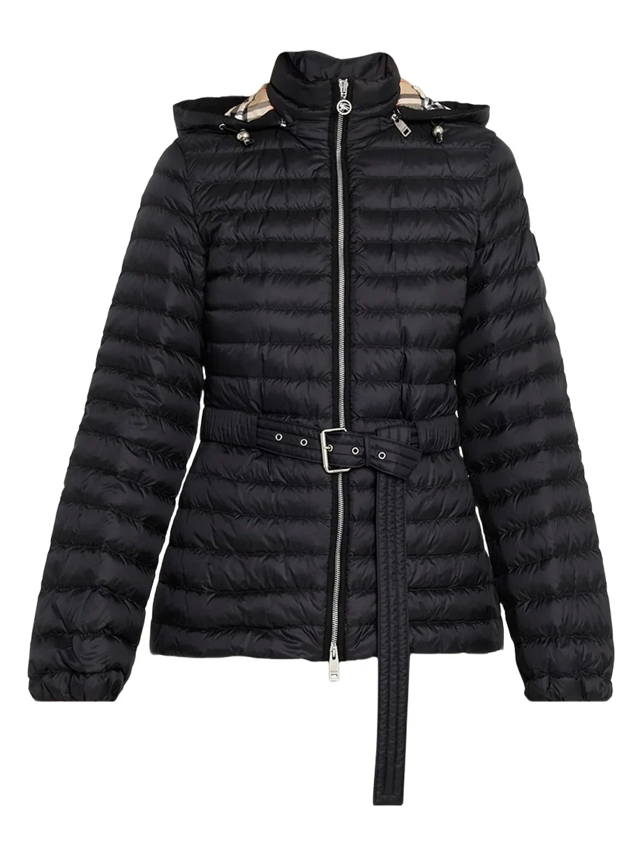 Burberry Amberley Belted Nylon Puffer Jacket with Detachable Collar