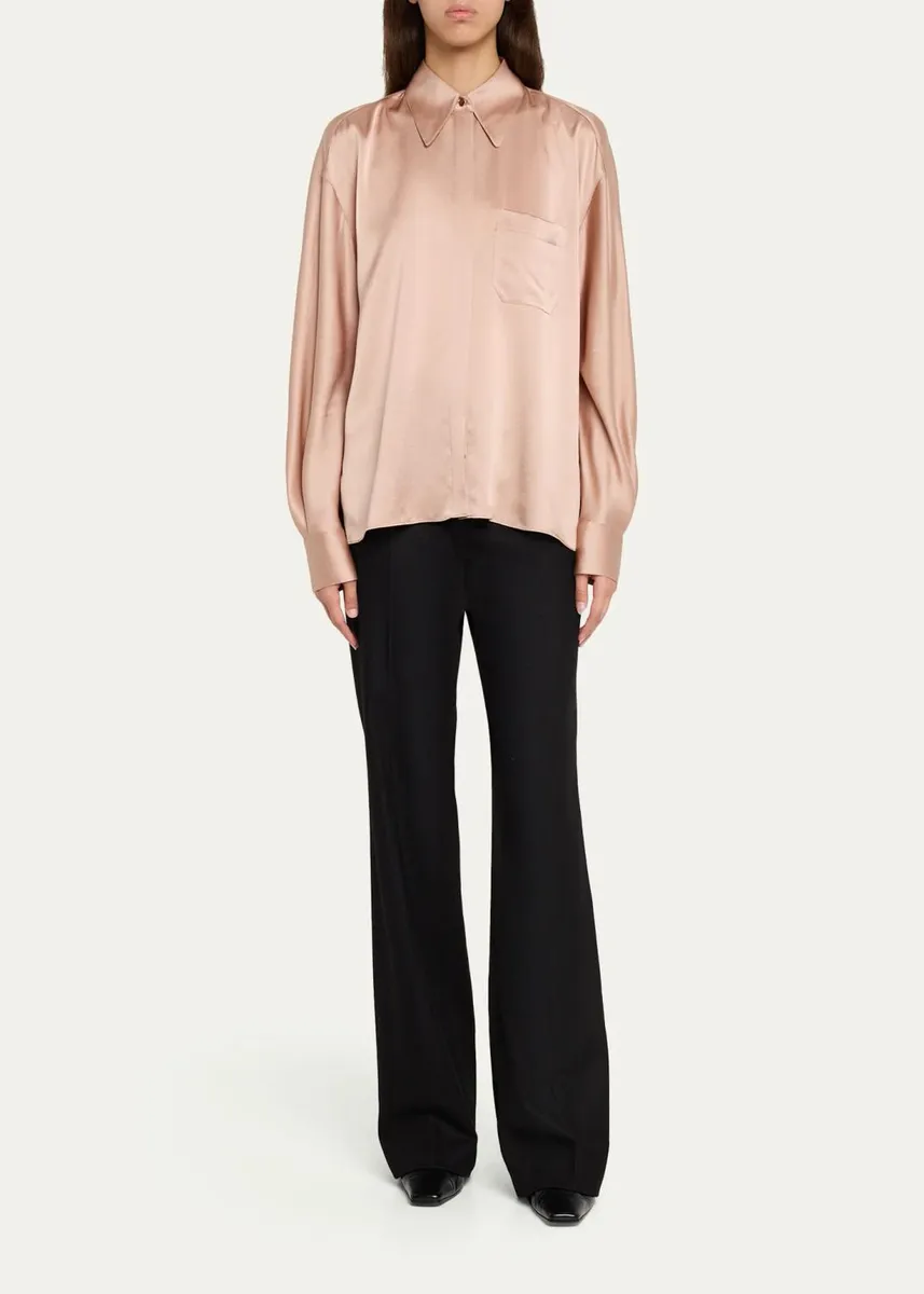 Vince Silk Satin Dolman-Sleeve Button-Front Shirt | Thumbnail 2