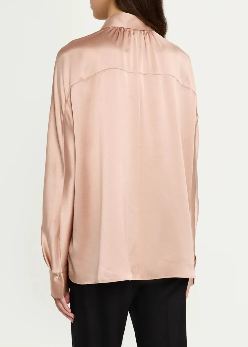 Vince Silk Satin Dolman-Sleeve Button-Front Shirt | Thumbnail 3