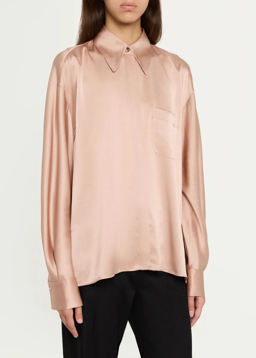 Vince Silk Satin Dolman-Sleeve Button-Front Shirt | Thumbnail 4