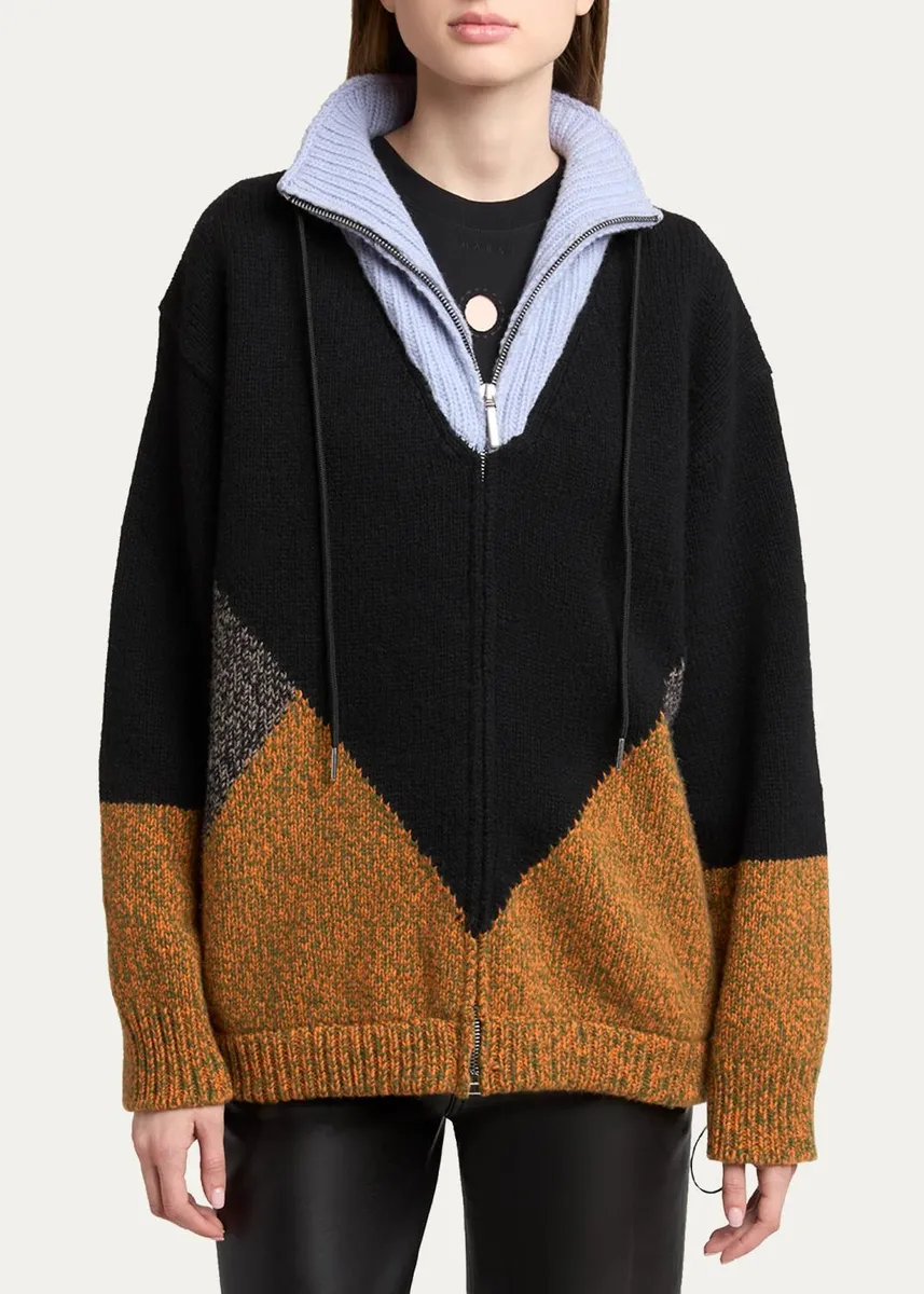 Marni Colorblock Wool-Cashmere Drawstring Zip Jacket | Thumbnail 4 Marni Colorblock Wool-Cashmere Drawstring Zip Jacket | Thumbnail 4