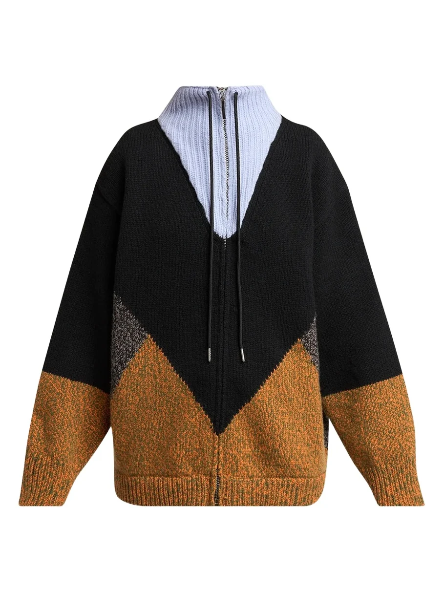 Colorblock Wool-Cashmere Drawstring Zip Jacket Colorblock Wool-Cashmere Drawstring Zip Jacket