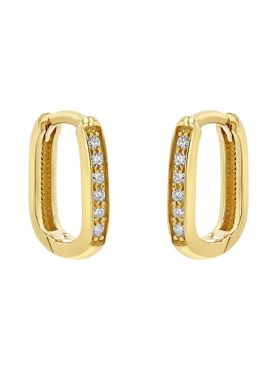 14K Pave Diamond Thick Small Oval Hinge Huggie Hoop Earrings 14K Pave Diamond Thick Small Oval Hinge Huggie Hoop Earrings