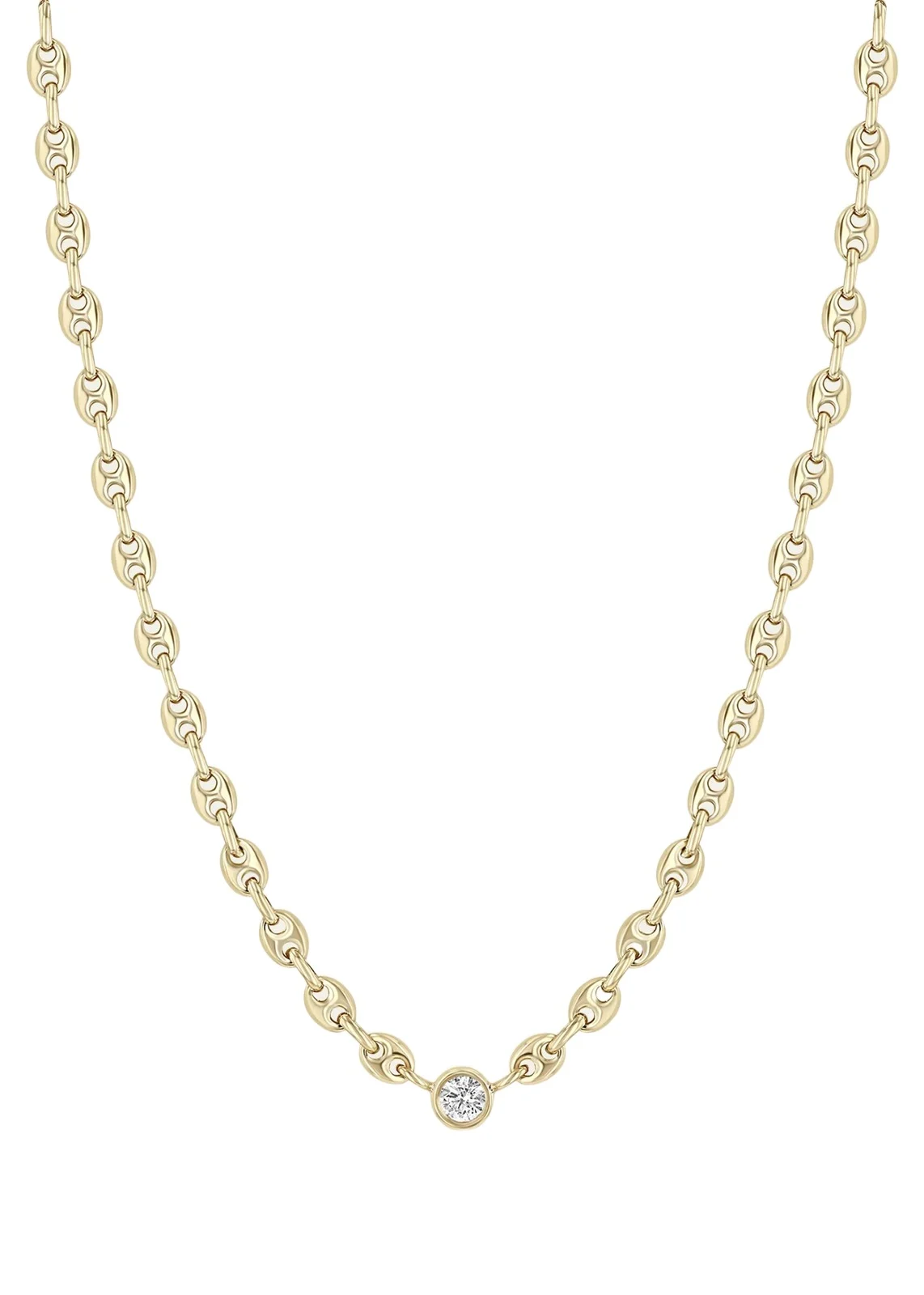 14K Small Puffed Mariner Chain Diamond Necklace